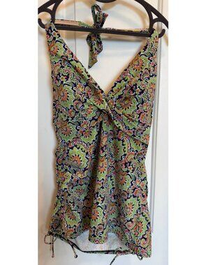 Lands End Paisley Tankini Top Size 12 Halter Swim Top